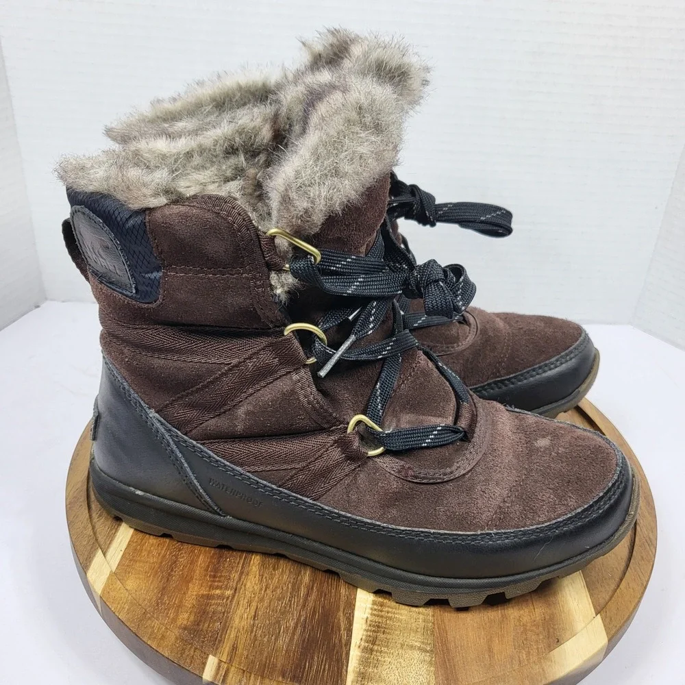 Sorel Whitney Short Lace Boots Womens 6 Waterproof Winter Snow Brown LL5337 Warm